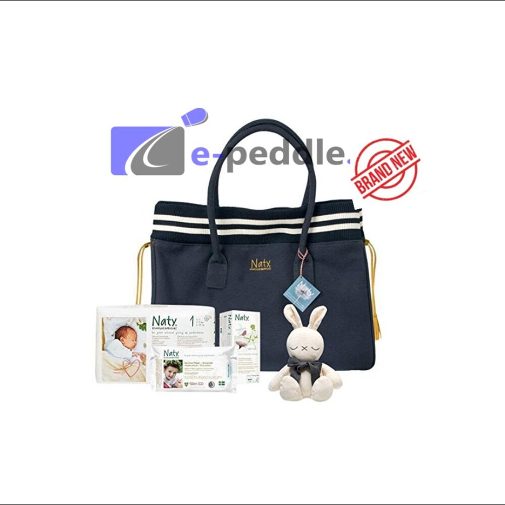 Naty Organic Nappy Bag, Diaper Bag, Blue/White - Bundle -Brand New